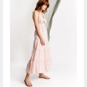 Molly Bracken Boho Plunging V Halter Maxi Dress Medium